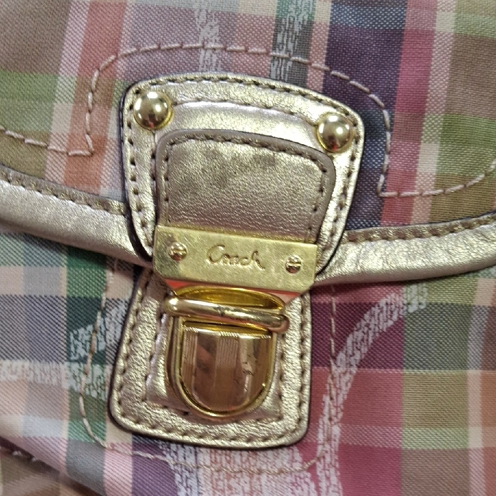 Coach Multicolor Plaid Shoulder Bag with Gold Buckles - Picture 4 of 8
